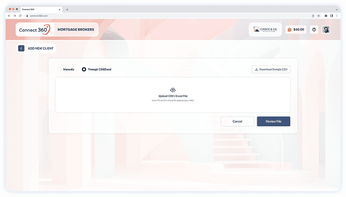Connected 360 dashboard showing client data and deals
